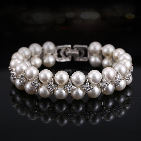 Factory Wholesale Micro Set Zircon Double Layer Bracelet Natural Pearl Gemstone Beads Wedding Jewelry