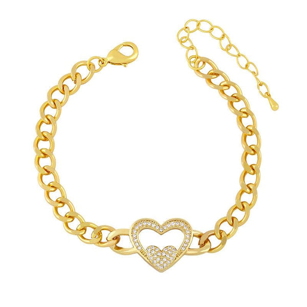 ICED DOUBLE HEART PENDANT CUBAN LINK BRACELET