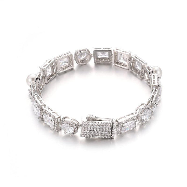 New Arrival Hip Hop Tennis Bracelet 18K Gold Plated Jewelry Iced Out Pearl&Square Zirconium Tennis Cuban Chain Bracelet