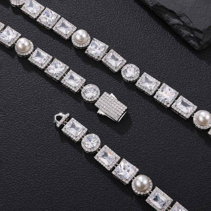 New Arrival Hip Hop Tennis Bracelet 18K Gold Plated Jewelry Iced Out Pearl&Square Zirconium Tennis Cuban Chain Bracelet