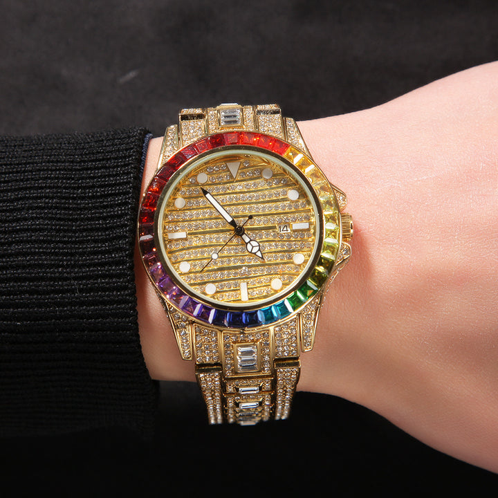 Mens Watch Diamond Watches Rainbow Stainless Steel Wrist CZ Diamond Quartz Luxury for Men Women Glass Fashion Jewelry Digital