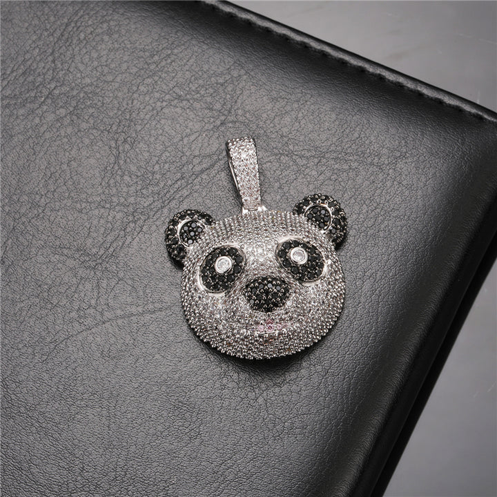 Iced Out Panda Head Pendant Necklaces with Free Rope Chain Solid Back Copper Zircon Unisex Hip Hop Jewelry