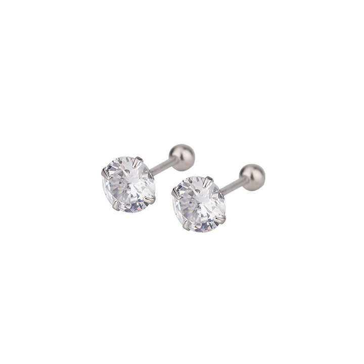 925 Sterling Silver Earrings Twisting Screws round Beads Four Claw Zircon Stud Earrings anti Drop Earrings