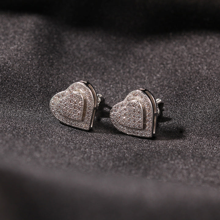 Hip Hop Simple Temperament S925 Silver Double Heart Stud Earrings New Trend Retro Earrings