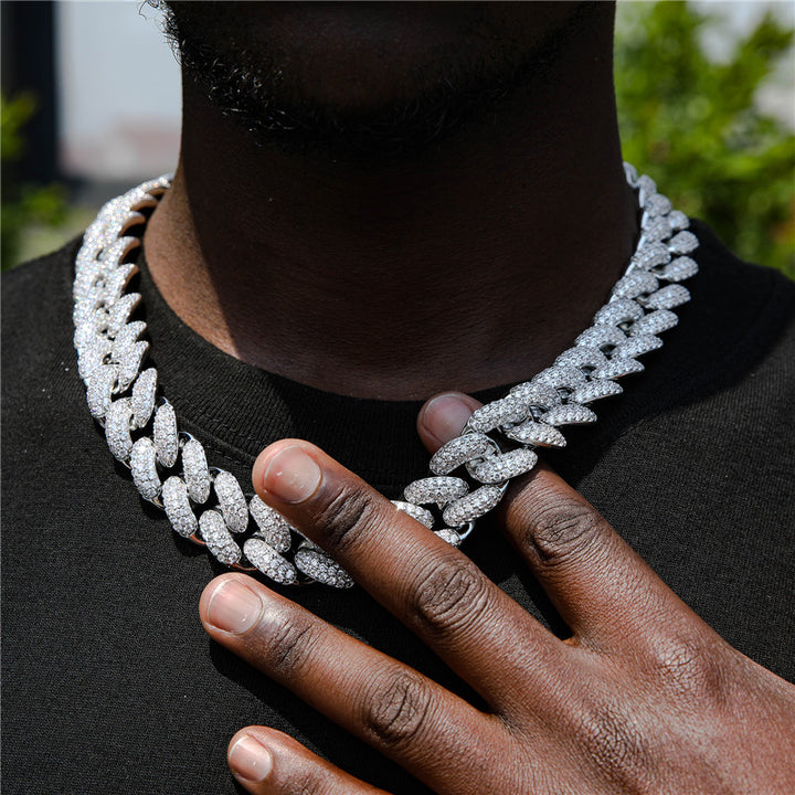 Hip Hop 19MM Miami Cuban Link Chain 3 Row Bling Iced Out CZ AAA+ Cubic Zirconia Bracelet Necklace Men Women Rapper Jewelry