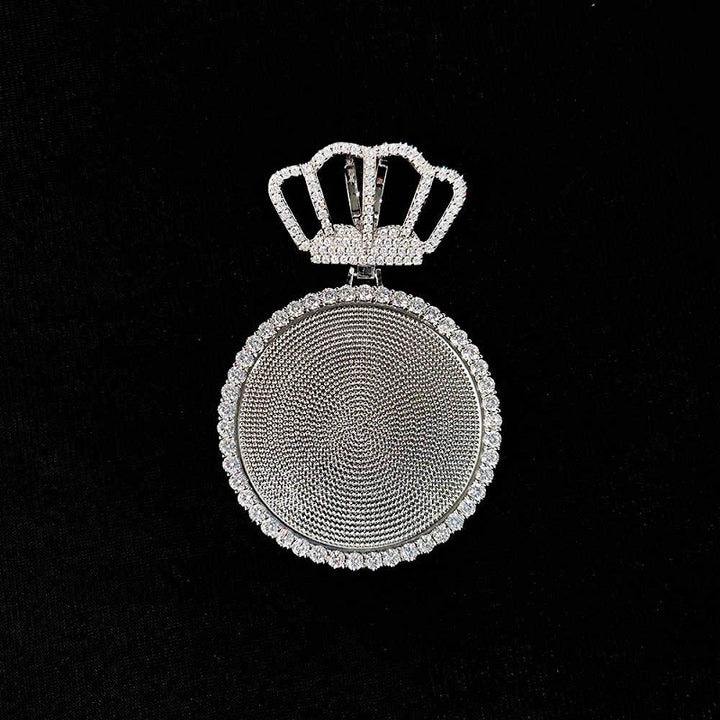Custom Pendant Crown Buckle Large Circle Photo Frame Pendant Zircon Men round Photo Necklace Wholesale