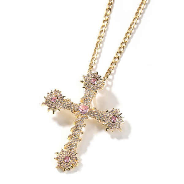 2023 Fashion Trend Love Cross Pendant Hip Hop Necklace Copper 18K Gold Plated Diamond Men'S Necklace