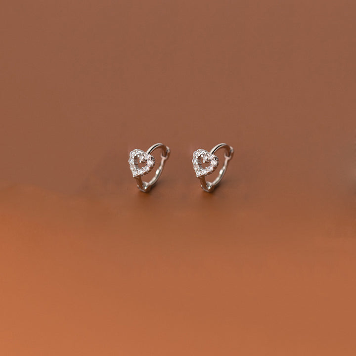 925 Sterling Silver INS Minimalism Sweet Love Heart CZ Zircon Hoop Earrings for Women Girl Small Ear Buckle Jewelry Gift