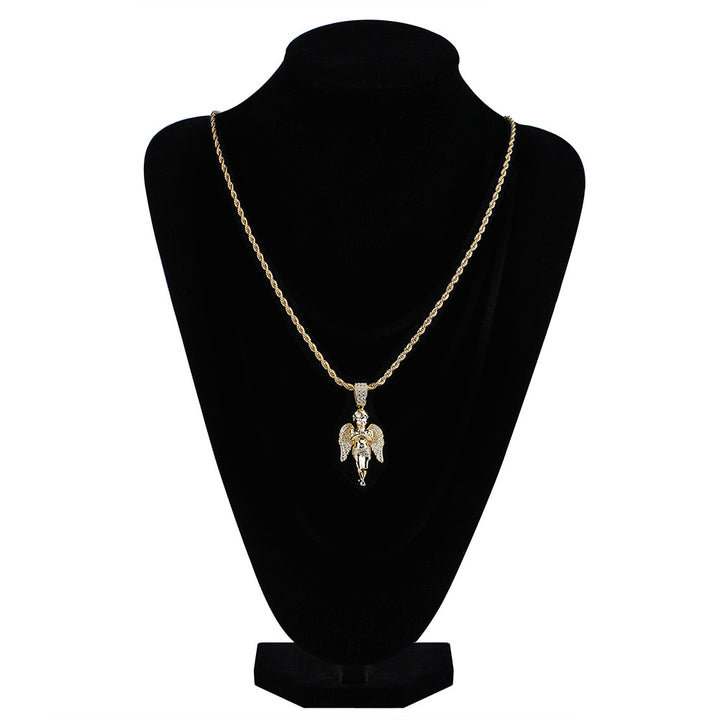 Hot Hands Folded Angel Pendant Gold-Plated Two-Tone Micro-Inlaid Zircon  Hop Punk Men'S Necklace