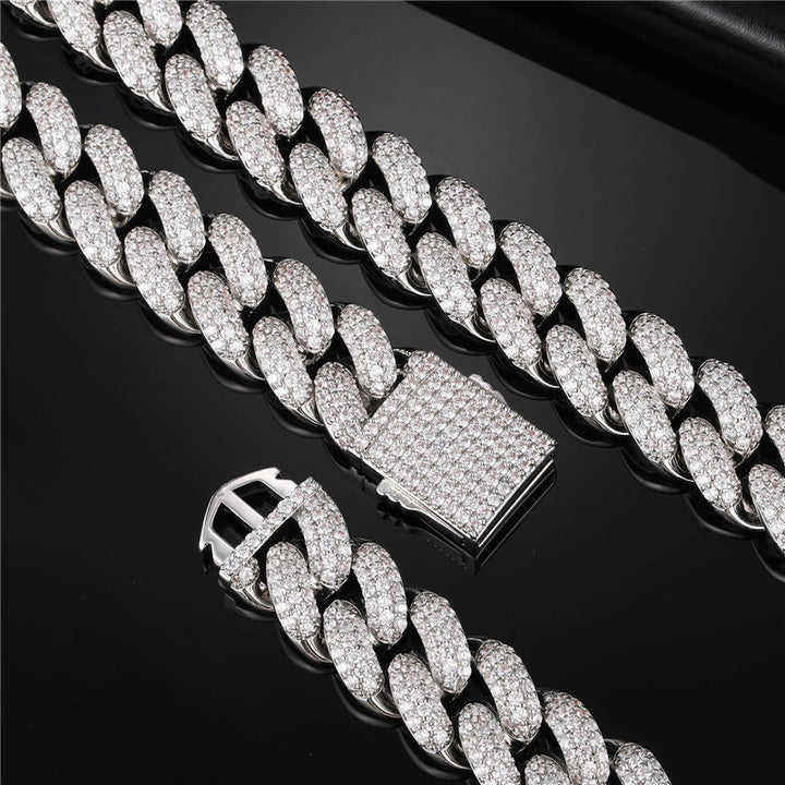 Hip Hop 19MM Miami Cuban Link Chain 3 Row Bling Iced Out CZ AAA+ Cubic Zirconia Bracelet Necklace Men Women Rapper Jewelry