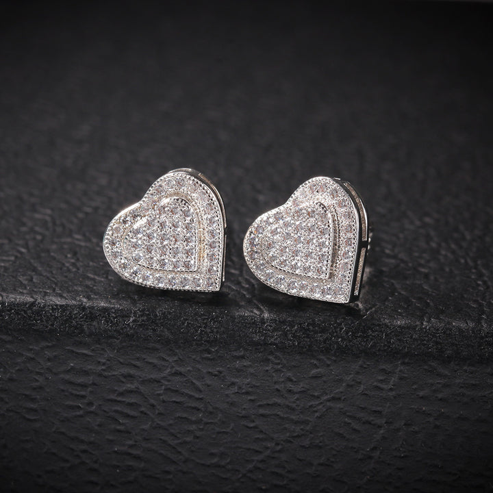 Hip Hop Simple Temperament S925 Silver Double Heart Stud Earrings New Trend Retro Earrings