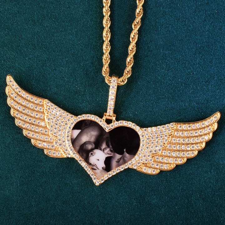 Hip Hop Small Love Wings Photo Pendant Personality Creative DIY Copper Inset Zircon Pendant Necklace