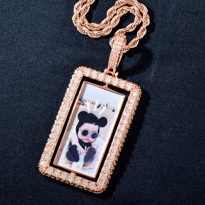 Hip Hop Personality Rotating Photo Pendant Copper Inset Zircon DIY Creative Photo Necklace New Products Necklace