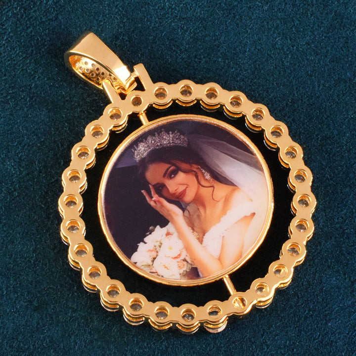 Hip Hop Personality Rotating round Photo Pendant Copper Inset Zircon DIY Creative Photo Explosion Necklace