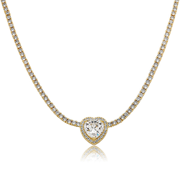 Hip Hop Iced Out Heart Big Zircon Pendant Tennis Chain Necklace Necklace