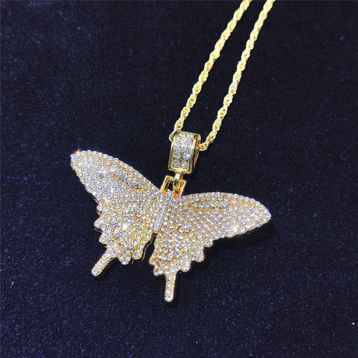 8Mm Iced Out Bling Bling Cuban Chain Butterfly Necklace Rope Chain Butterfly Pendant Necklace