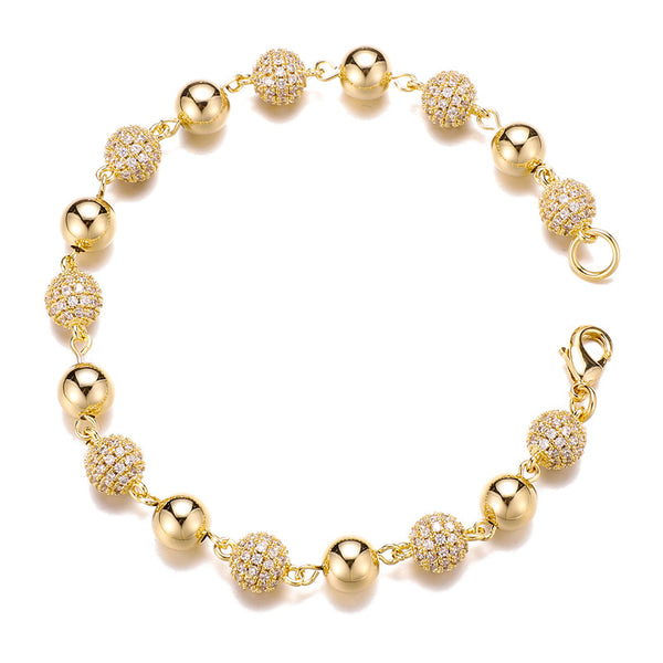 Top Icy 6Mm 8Mm Bead Bracelet Gold Plated AAA Cubic Zircon Iced Out Diamond Ball Bangle for Couple