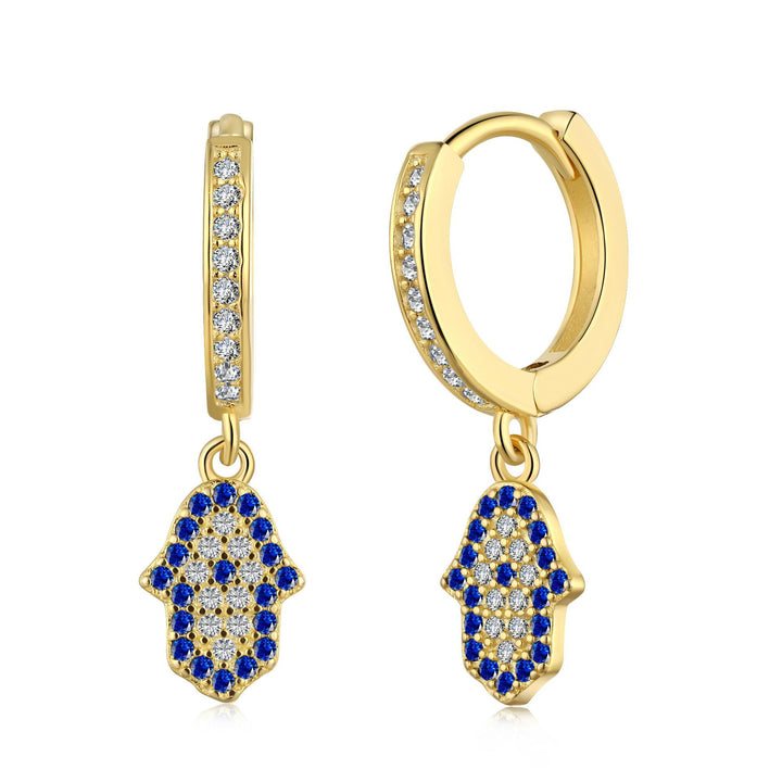 High-End Luxury Devil'S Eye Stud Earrings Series S925 Sterling Silver Minor Fatima Hand Zircon Inlaid Hoop Earrings