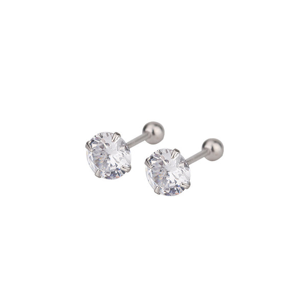 925 Sterling Silver Earrings Twisting Screws round Beads Four Claw Zircon Stud Earrings anti Drop Earrings