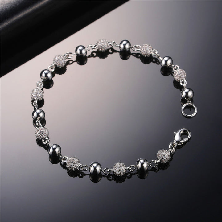 Top Icy 6Mm 8Mm Bead Bracelet Gold Plated AAA Cubic Zircon Iced Out Diamond Ball Bangle for Couple