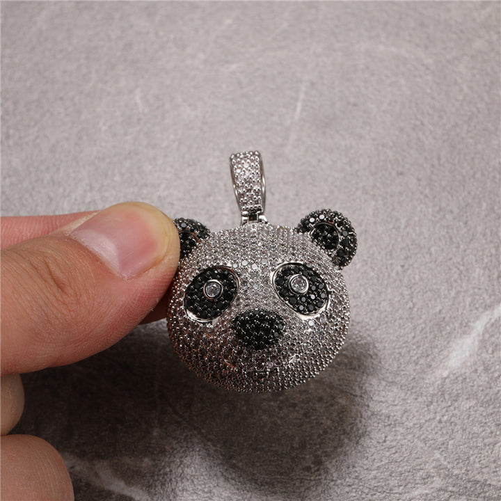 Iced Out Panda Head Pendant Necklaces with Free Rope Chain Solid Back Copper Zircon Unisex Hip Hop Jewelry