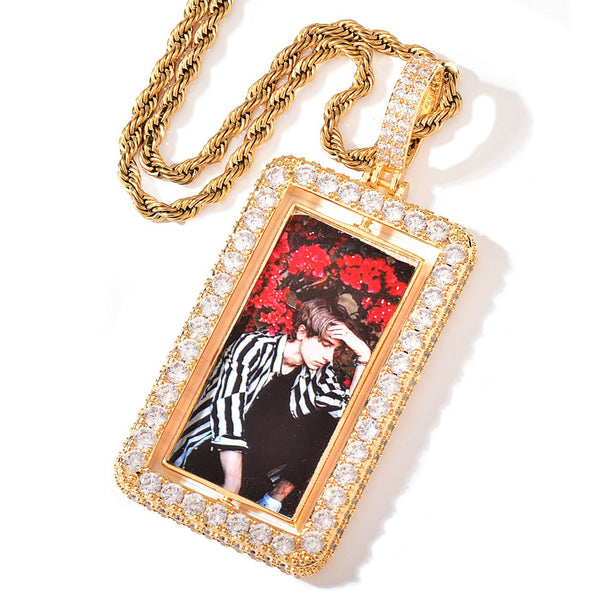 Hip Hop Personality Rotating Photo Pendant Copper Inset Zircon DIY Creative Photo Necklace New Products Necklace