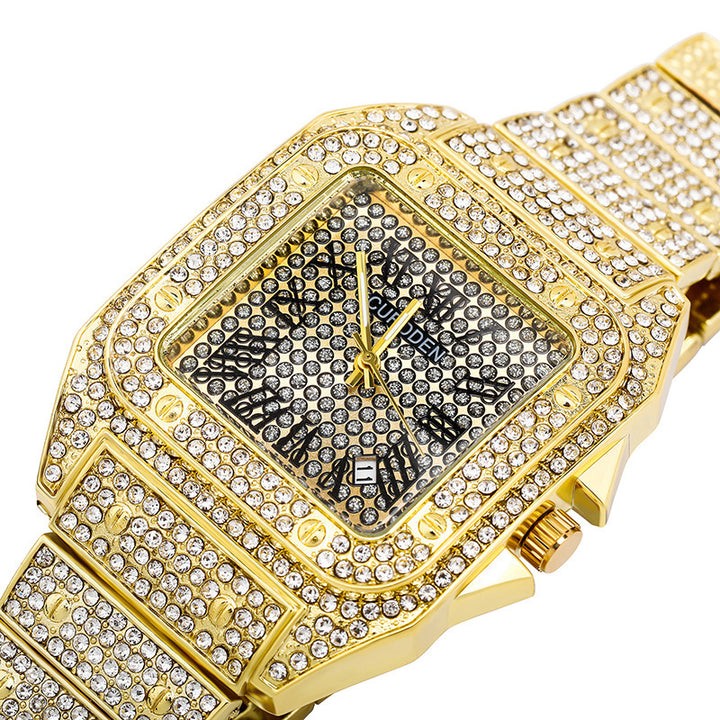 hop Stainless Steel Diamond Watch Iced Out Crystal Bling Bling hop Watch Mens Luxury Large Dial Diamond Watch