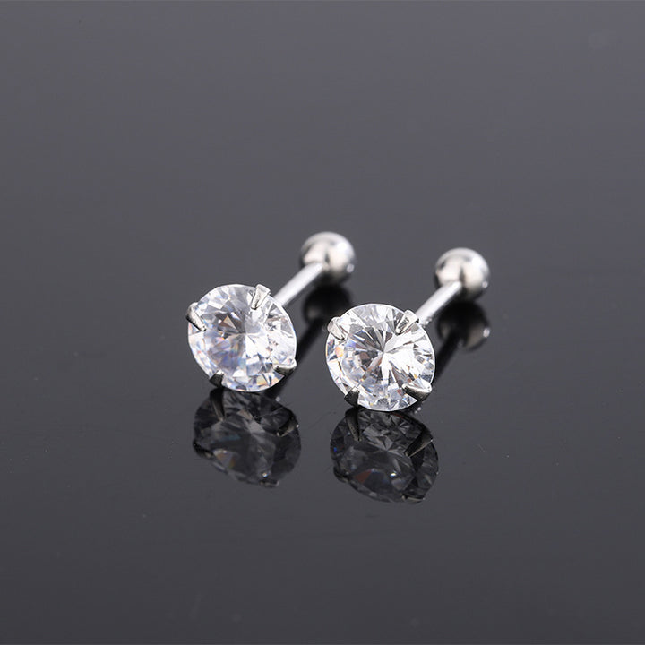 925 Sterling Silver Earrings Twisting Screws round Beads Four Claw Zircon Stud Earrings anti Drop Earrings