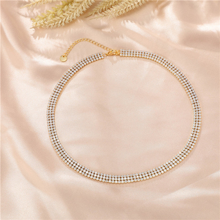 2023 Factory Wholesale Thin Small Zircon Gold Plated Silver Stainless Steel Tennis Chain Necklace for Women