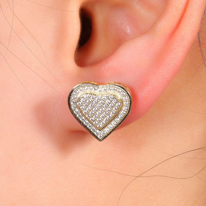 Hip Hop Simple Temperament S925 Silver Double Heart Stud Earrings New Trend Retro Earrings