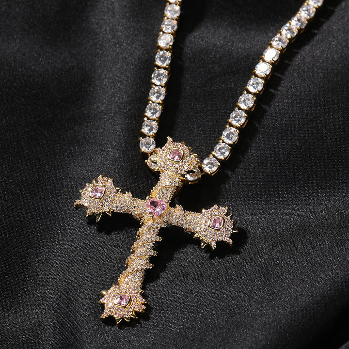 2023 Fashion Trend Love Cross Pendant Hip Hop Necklace Copper 18K Gold Plated Diamond Men'S Necklace