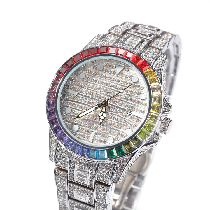 Mens Watch Diamond Watches Rainbow Stainless Steel Wrist CZ Diamond Quartz Luxury for Men Women Glass Fashion Jewelry Digital