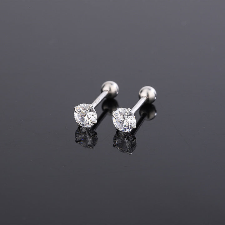 925 Sterling Silver Earrings Twisting Screws round Beads Four Claw Zircon Stud Earrings anti Drop Earrings