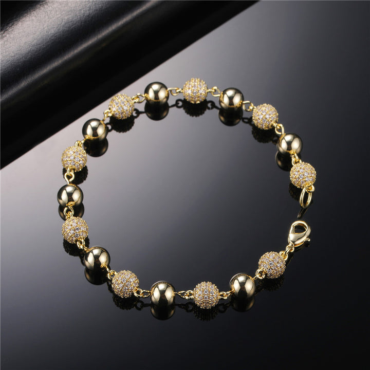 Top Icy 6Mm 8Mm Bead Bracelet Gold Plated AAA Cubic Zircon Iced Out Diamond Ball Bangle for Couple