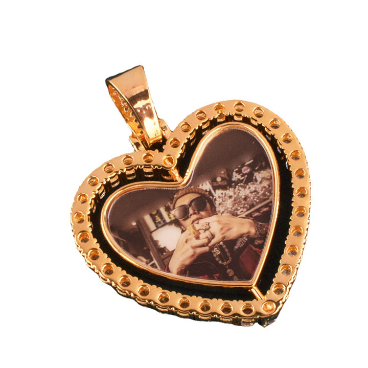 Hip Hop Love Heart Rotating Photo Pendant Unisex Personality DIY Private Style Picture Frame Necklace