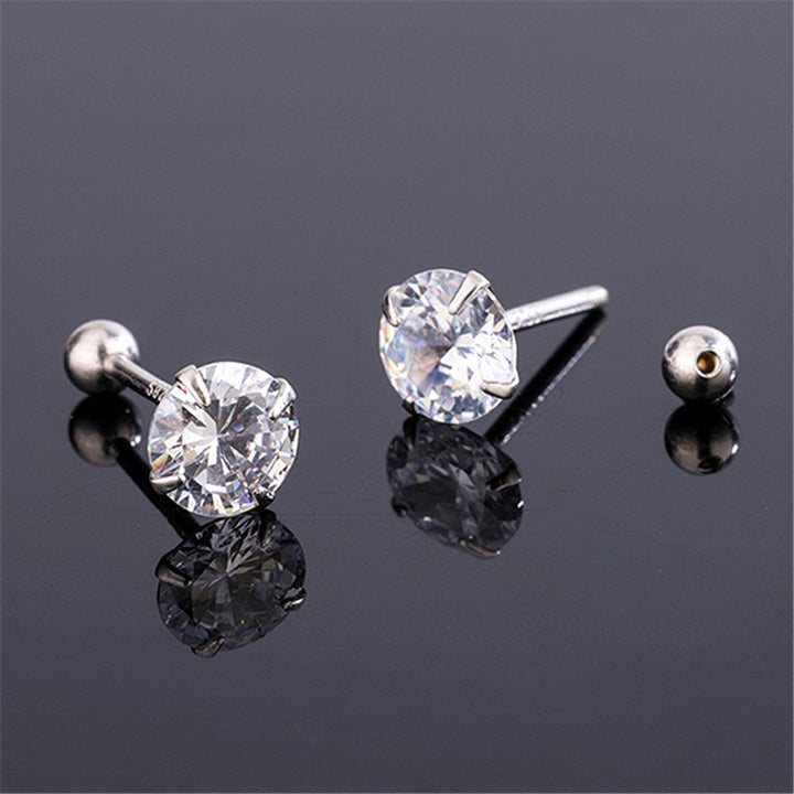 925 Sterling Silver Earrings Twisting Screws round Beads Four Claw Zircon Stud Earrings anti Drop Earrings