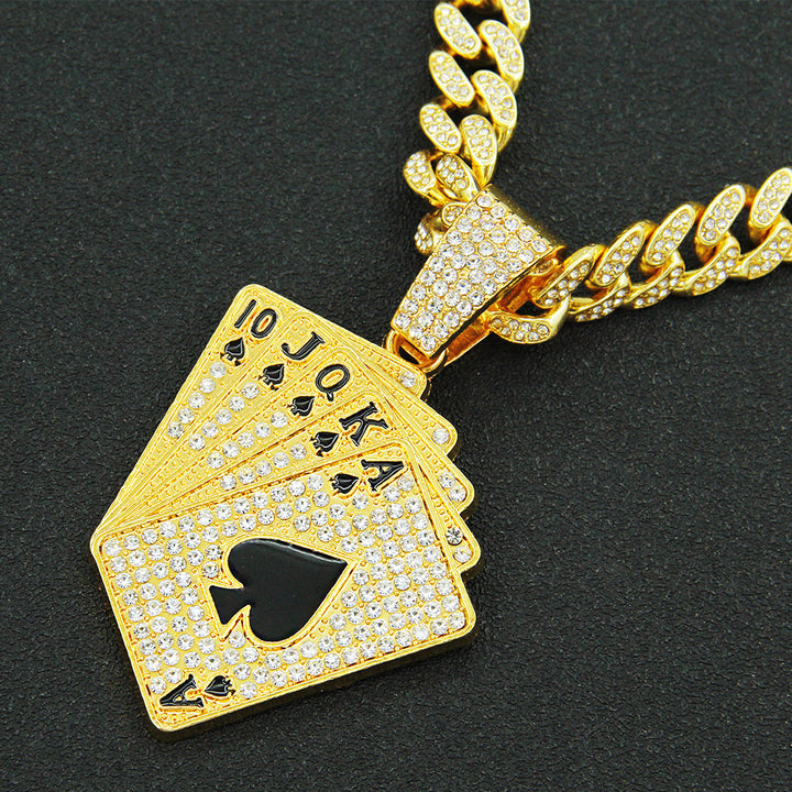 Hip Hop Rap Dance Dazzle Cool Punk Choker Personality Diamond-Encrusted Poker Pendant Necklace Accessory Pendant Necklace