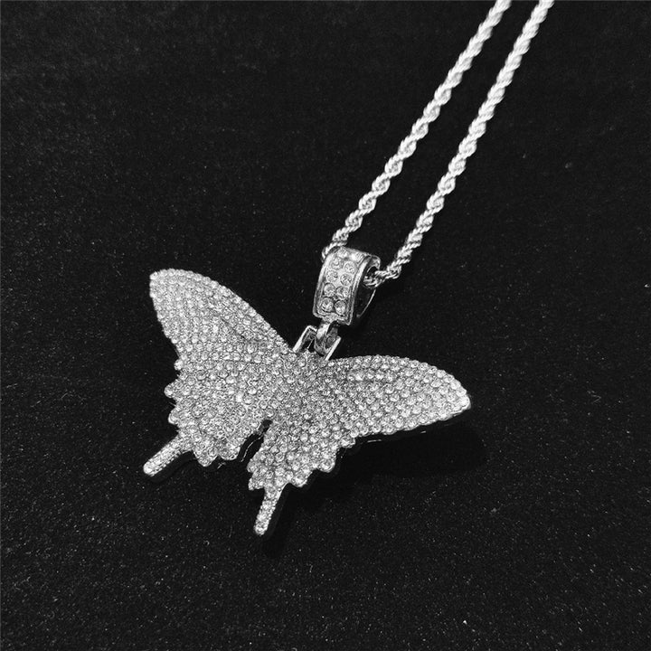 8Mm Iced Out Bling Bling Cuban Chain Butterfly Necklace Rope Chain Butterfly Pendant Necklace