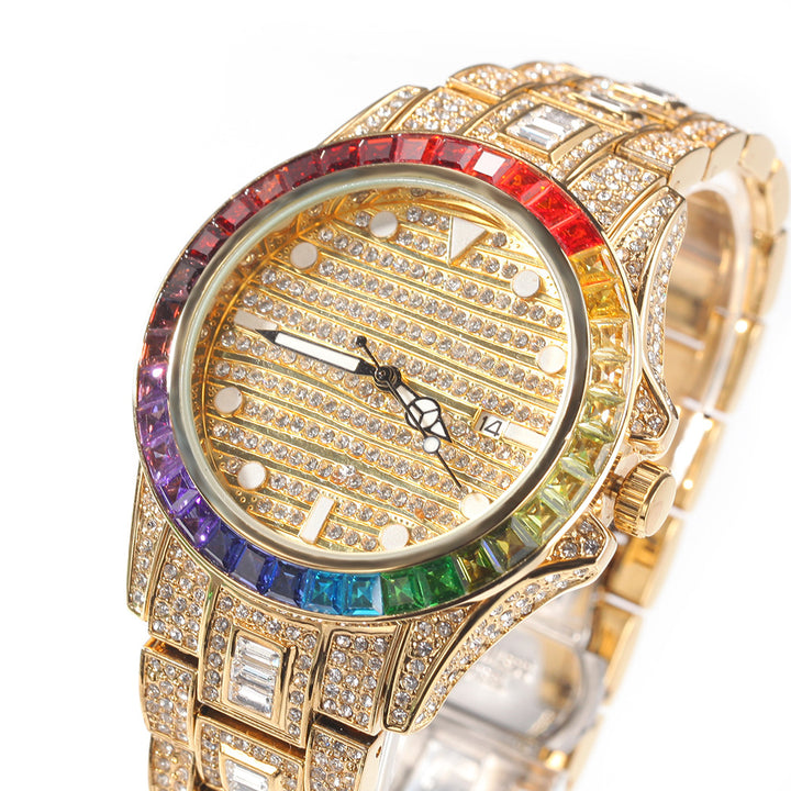 Mens Watch Diamond Watches Rainbow Stainless Steel Wrist CZ Diamond Quartz Luxury for Men Women Glass Fashion Jewelry Digital